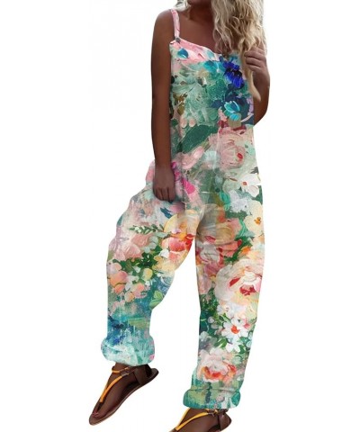 Linen Overalls for Women Plus Size Fit Casual Floral Printed Linen Jumpsuits High Waist Wide Adjustable Bib Overall 15dark Gr...