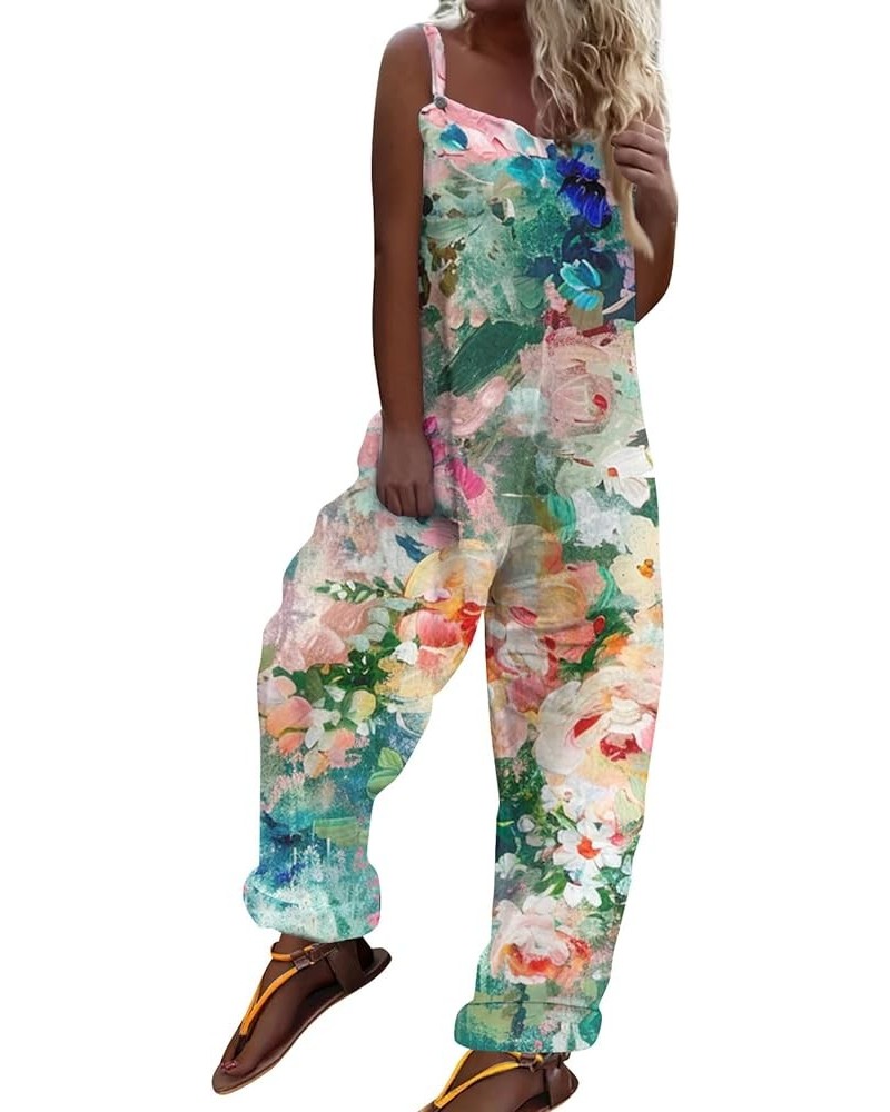 Linen Overalls for Women Plus Size Fit Casual Floral Printed Linen Jumpsuits High Waist Wide Adjustable Bib Overall 15dark Gr...