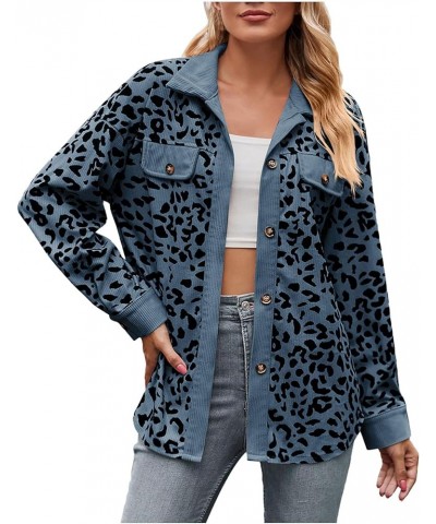 Corduroy Shacket for Women Casual Leopard Print Button Down Long Sleeve Shirt Jackets Fall Fashion Shaket Tops G03-blue $12.2...