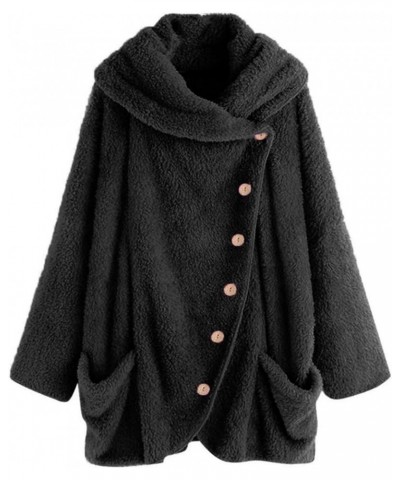 Womens Winter Fuzzy Fleece Jacket Hem Plus Size Hoodie Top Sweater Blouse Hooded Coats Fur Coats For Black-3 $12.10 Jackets