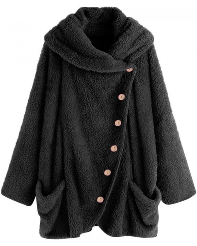 Womens Winter Fuzzy Fleece Jacket Hem Plus Size Hoodie Top Sweater Blouse Hooded Coats Fur Coats For Black-3 $12.10 Jackets