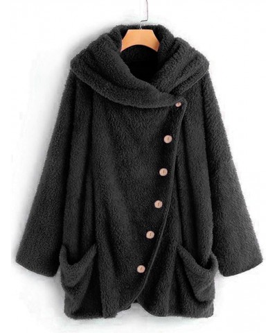 Womens Winter Fuzzy Fleece Jacket Hem Plus Size Hoodie Top Sweater Blouse Hooded Coats Fur Coats For Black-3 $12.10 Jackets