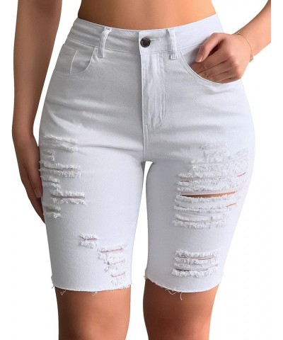 Womens Destroyed Denim Ripped Mid Rise Bermuda Jean Shorts White $14.26 Shorts