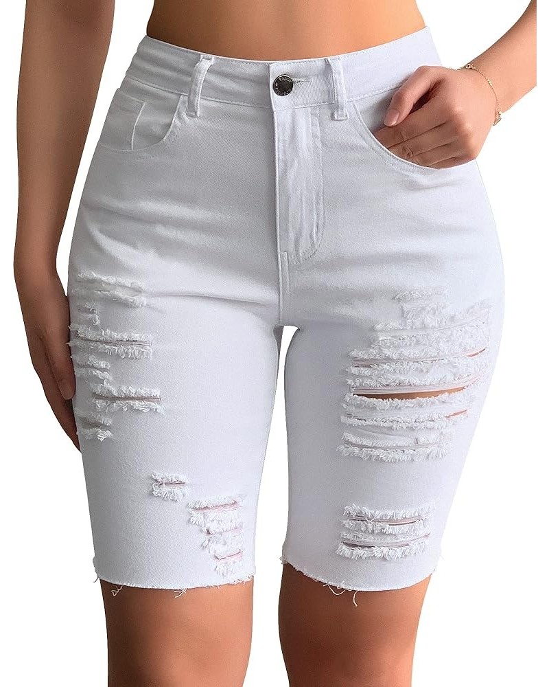 Womens Destroyed Denim Ripped Mid Rise Bermuda Jean Shorts White $14.26 Shorts