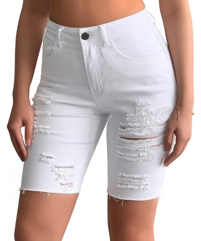 Womens Destroyed Denim Ripped Mid Rise Bermuda Jean Shorts White $14.26 Shorts