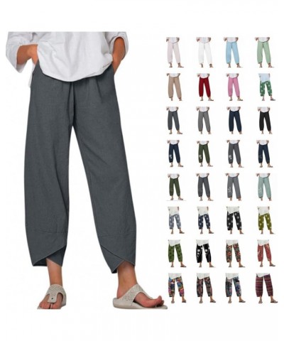 Cotton Linen Casual Summer Capri Pants Printed Cropped Comfy Baggy Trousers with Pockets Palazzo Lounge Pants A04 Blue1 $5.12...