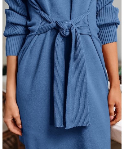 Women's Fall Sweaters 2024 Turtleneck Long Sleeve Ribbed Knit Oversized Pullover Tie Waist Mini Sweater Dress Solid Blue $24....