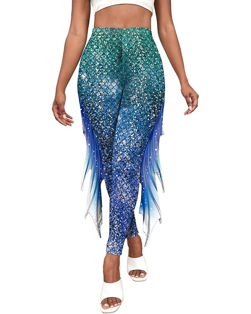 Womens Mermaid Leggings Fish Scale Print Pants High Waist Yoga Legging with Fins for Halloween Party Cosplay Color 4 $16.20 L...