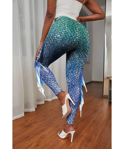 Womens Mermaid Leggings Fish Scale Print Pants High Waist Yoga Legging with Fins for Halloween Party Cosplay Color 4 $16.20 L...