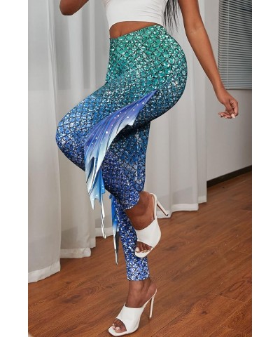 Womens Mermaid Leggings Fish Scale Print Pants High Waist Yoga Legging with Fins for Halloween Party Cosplay Color 4 $16.20 L...