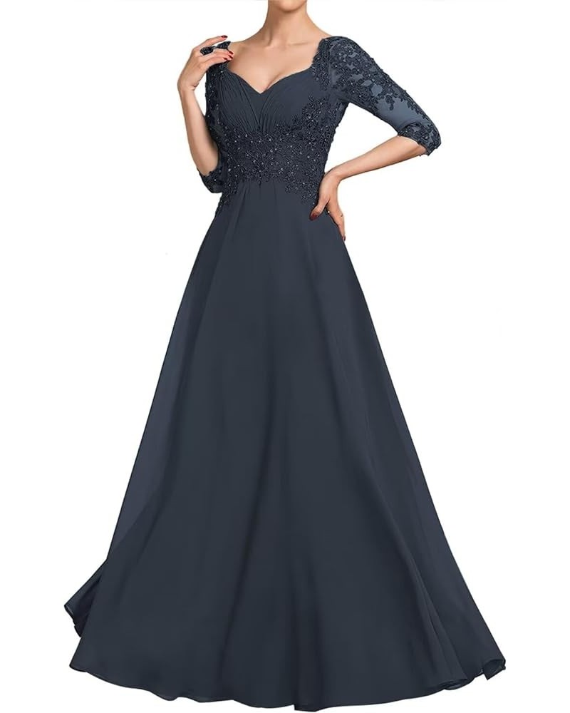 3/4 Sleeves Mother of The Bride Dresses Laces Appliques Chiffon Formal Evening Gowns Navy Blue $36.00 Dresses