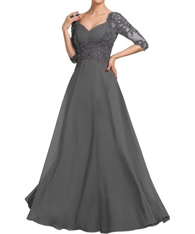 3/4 Sleeves Mother of The Bride Dresses Laces Appliques Chiffon Formal Evening Gowns Navy Blue $36.00 Dresses