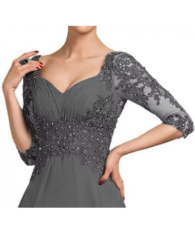 3/4 Sleeves Mother of The Bride Dresses Laces Appliques Chiffon Formal Evening Gowns Navy Blue $36.00 Dresses