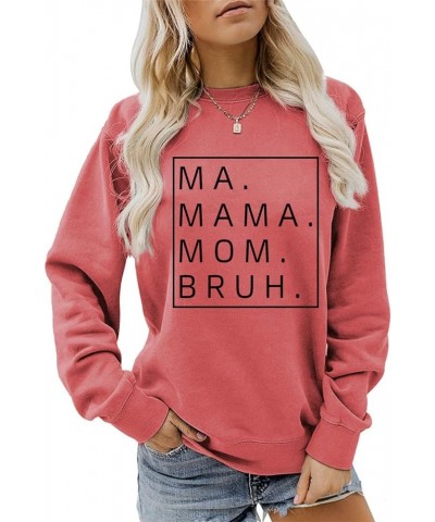 Mama Sweatshirts Women Ma Mama Mom Bruh Shirt Funny Mom Sweatshirt Letter Print Sweatshirt Fall Long Sleeve Tshirt 01-red Bla...