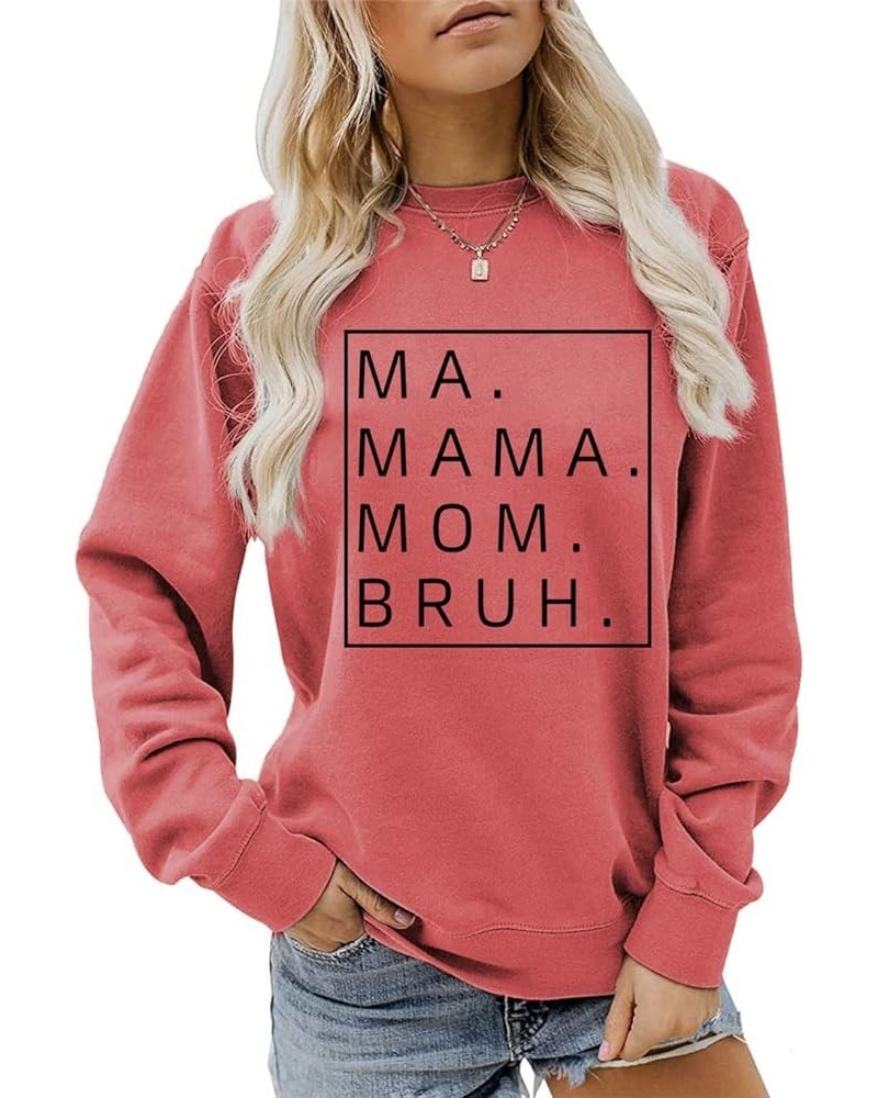 Mama Sweatshirts Women Ma Mama Mom Bruh Shirt Funny Mom Sweatshirt Letter Print Sweatshirt Fall Long Sleeve Tshirt 01-red Bla...