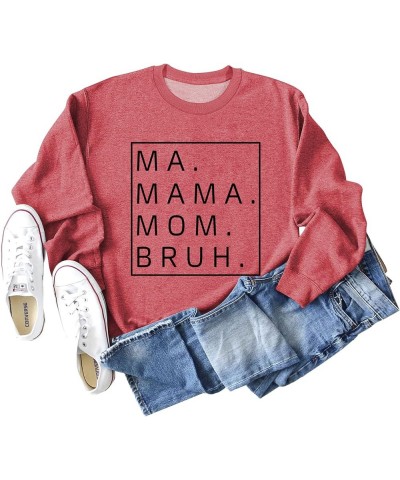 Mama Sweatshirts Women Ma Mama Mom Bruh Shirt Funny Mom Sweatshirt Letter Print Sweatshirt Fall Long Sleeve Tshirt 01-red Bla...