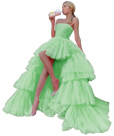 High Low Tulle Prom Dress for Women Long Strapless Layered Formal Party Dresses with Train Mint $51.29 Dresses