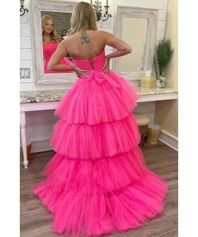 High Low Tulle Prom Dress for Women Long Strapless Layered Formal Party Dresses with Train Mint $51.29 Dresses