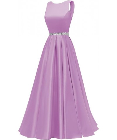 Satin Prom Dresses Long for Women A-Line Beaded Belt Formal Evening Party Ball Gowns with Pockets Lavender $37.60 Dresses