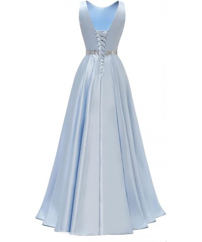 Satin Prom Dresses Long for Women A-Line Beaded Belt Formal Evening Party Ball Gowns with Pockets Lavender $37.60 Dresses