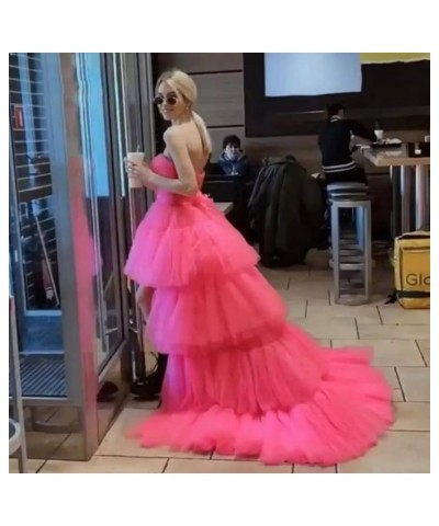 High Low Tulle Prom Dress for Women Long Strapless Layered Formal Party Dresses with Train Mint $51.29 Dresses