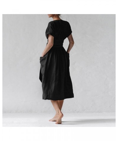 Women's V-Neck Short Sleeve High Waist wrap Dress Summer Dress for Women with Pockets S-2XL Black $26.99 Dresses