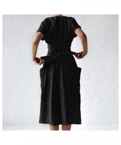 Women's V-Neck Short Sleeve High Waist wrap Dress Summer Dress for Women with Pockets S-2XL Black $26.99 Dresses