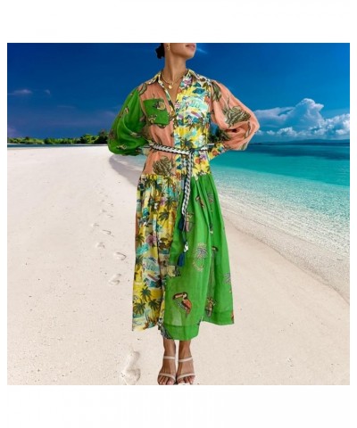 Women's Boho Flowy Dress One Shoulder Lantern Sleeves Smocked Midi Beach Dress Puff Sleeve A Line Tiered Dresses 23-flower $2...