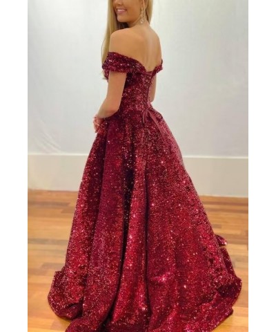 Off Shoulder Sequin Prom Dresses for Teens Ball Gown Quinceanera Dresses A Line Sparkly Formal Wedding Gowns Gold $46.55 Dresses