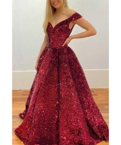 Off Shoulder Sequin Prom Dresses for Teens Ball Gown Quinceanera Dresses A Line Sparkly Formal Wedding Gowns Gold $46.55 Dresses