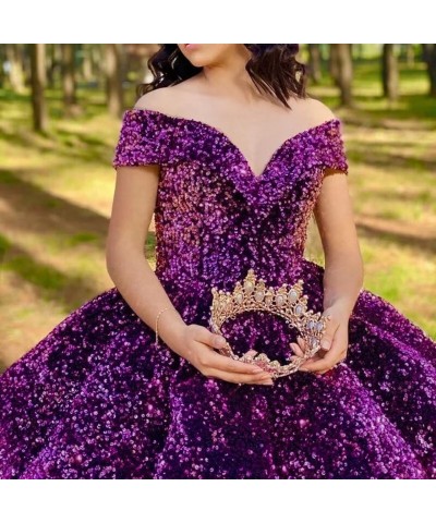 Off Shoulder Sequin Prom Dresses for Teens Ball Gown Quinceanera Dresses A Line Sparkly Formal Wedding Gowns Gold $46.55 Dresses