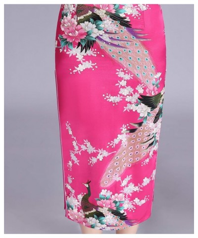 Peacock Print Long Qipao Chinese Style Dress Cheap Cheongam Rose Red $12.60 Dresses