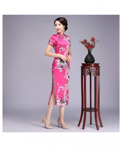 Peacock Print Long Qipao Chinese Style Dress Cheap Cheongam Rose Red $12.60 Dresses