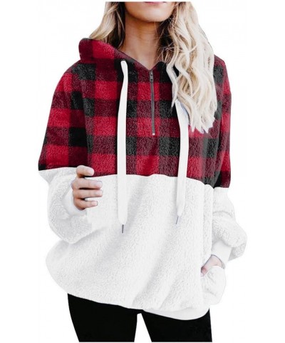 Fleece Hoodies For Women,2023 Winter Clothes Thicken Warm Fuzzy Fur Sherpa Sweatshirt,Trendy Half Zip Pullover Tops B-red $7....