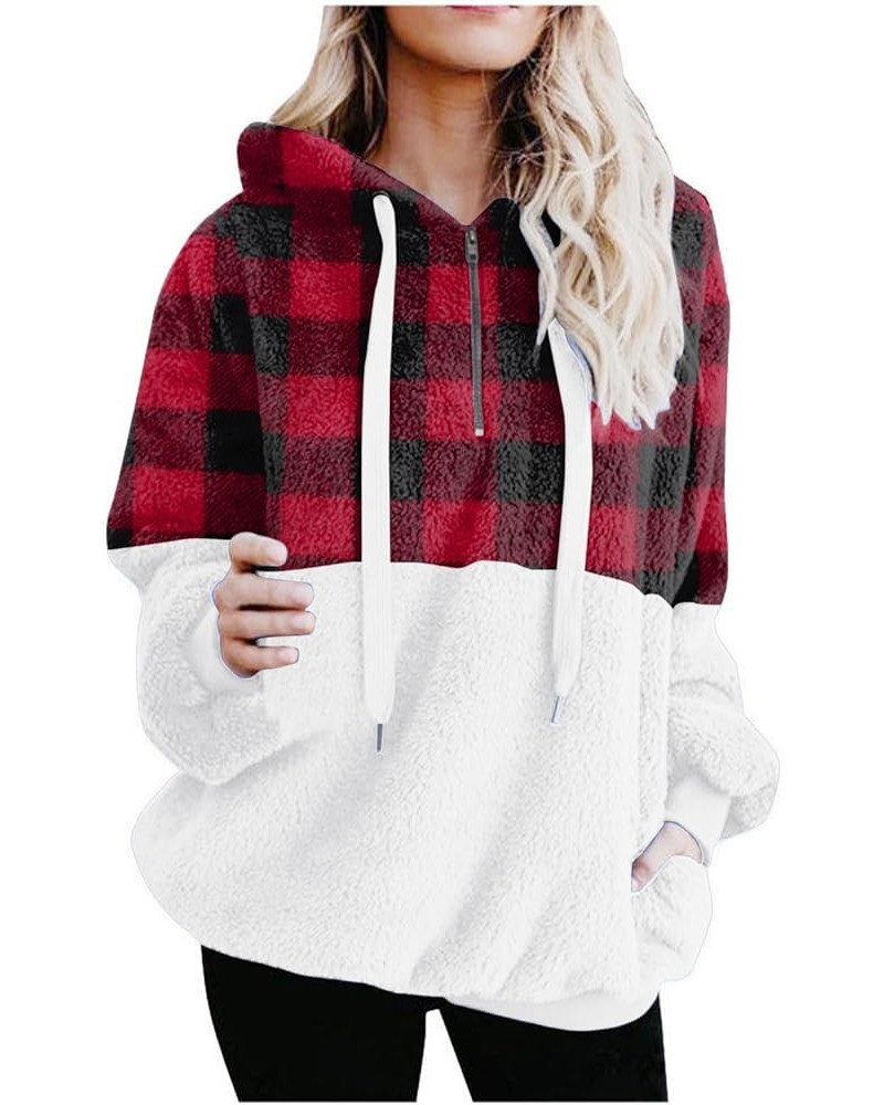 Fleece Hoodies For Women,2023 Winter Clothes Thicken Warm Fuzzy Fur Sherpa Sweatshirt,Trendy Half Zip Pullover Tops B-red $7....