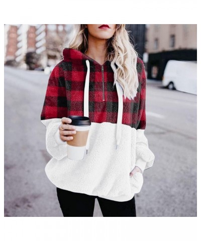 Fleece Hoodies For Women,2023 Winter Clothes Thicken Warm Fuzzy Fur Sherpa Sweatshirt,Trendy Half Zip Pullover Tops B-red $7....