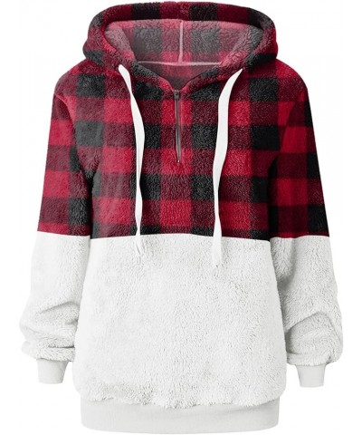 Fleece Hoodies For Women,2023 Winter Clothes Thicken Warm Fuzzy Fur Sherpa Sweatshirt,Trendy Half Zip Pullover Tops B-red $7....