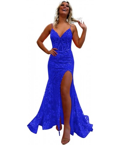 Women's Split Mermaid Prom Dresses Cocktail Long Dress V-Neck Spaghetti Straps Sequin Formal Evening Gowns 2023 Dusty Yellow ...