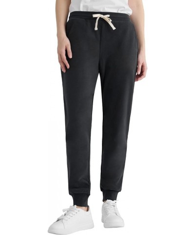 Women's Petite Joggers Cotton Sweatpants with Pockets Black $18.69 Pants