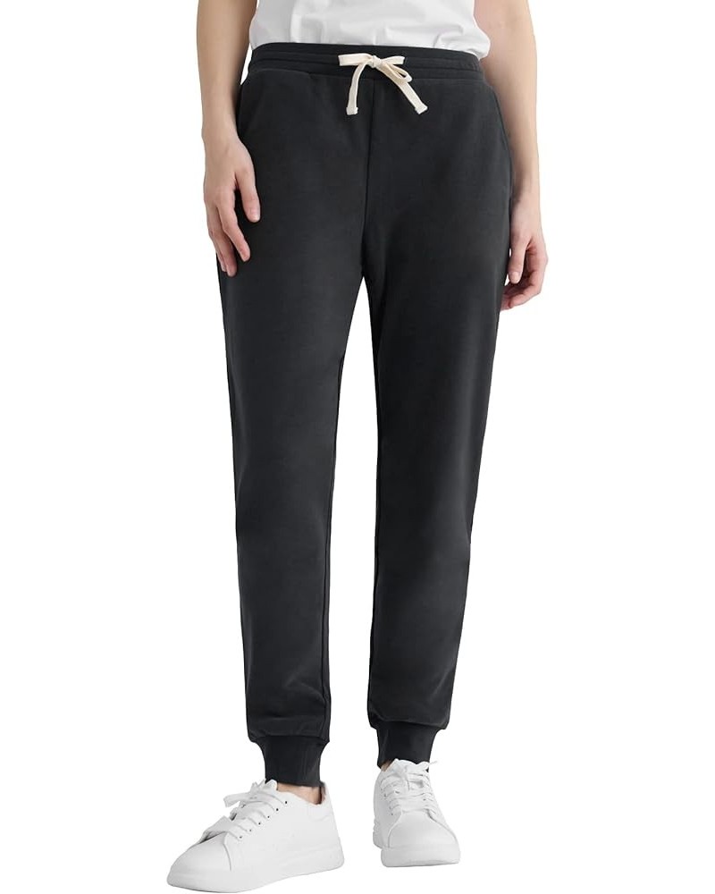 Women's Petite Joggers Cotton Sweatpants with Pockets Black $18.69 Pants