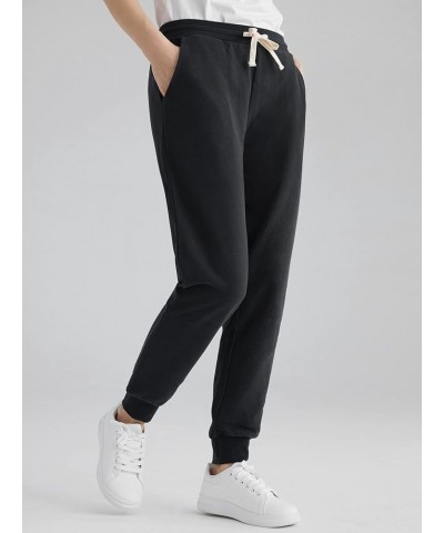 Women's Petite Joggers Cotton Sweatpants with Pockets Black $18.69 Pants