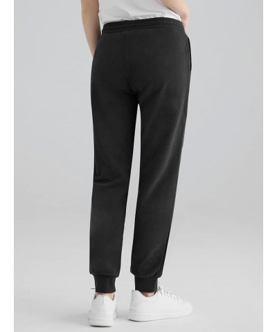 Women's Petite Joggers Cotton Sweatpants with Pockets Black $18.69 Pants