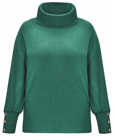 Womens Plus Size Black Turtleneck Collar Tops Loose Casual Button Long Sleeve Solid Color Knitted Sweater Warm Green $5.58 Sw...