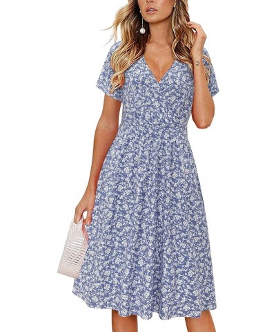 Women's Short Sleeve V Neck Wrap Dress Summer Casual Floral Sundress with Pockets Floral22-short Sleeve $18.87 Dresses