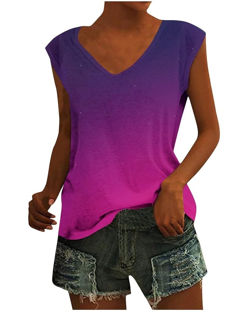 Womens Tank Tops Loose Fit V-Neck T-Shirt Fashion Casual Sleeveless Vest Solid Loose Blouse Pullover Tank Tops 05-hot Pink $9...