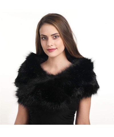 Women Winter Faux Fur Ornate Scarf Wrap Collar Shrug for Cocktail Reception Party Black Plus $14.83 Jackets