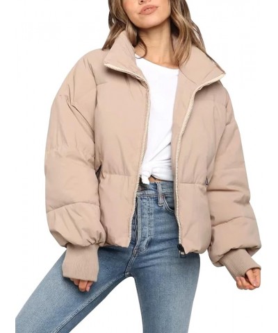 Women's Winter Cropped Puffer Jacket Crop Warm Cotton Jacket Baggy Short Padded Outerwear Coats Khaki $25.91 Jackets