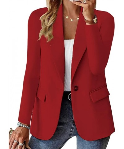 Blazers for Women Business Jackets Lapel Casual Long Sleeve Coats Open Front Button Blazer Work Office with Pockets A-red $9....