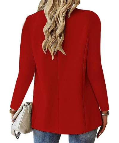 Blazers for Women Business Jackets Lapel Casual Long Sleeve Coats Open Front Button Blazer Work Office with Pockets A-red $9....