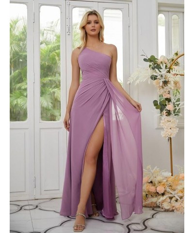 Women's One Shoulder Bridesmaid Dresses Long A Line Ruched Chiffon Formal Dress with Slit TS001 Burnt Orange $30.77 Dresses